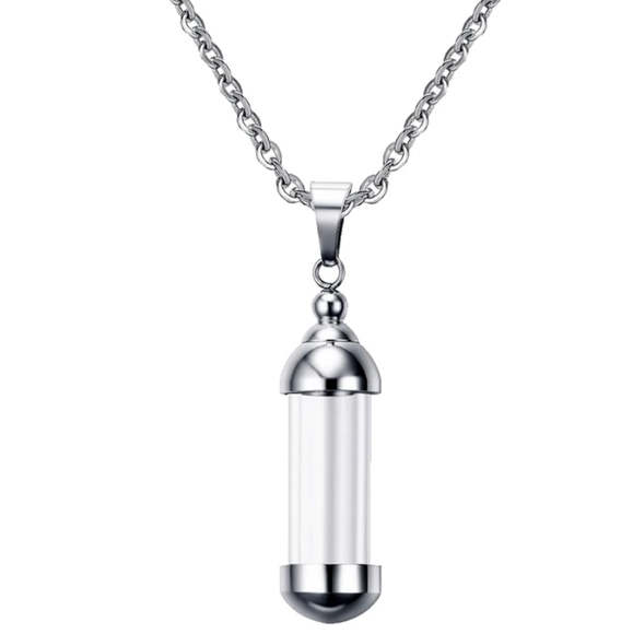 Silver Glass Bottle Urn Pendant Container Jar Necklace 19.5" - New in Gift Box - Picture 1 of 6